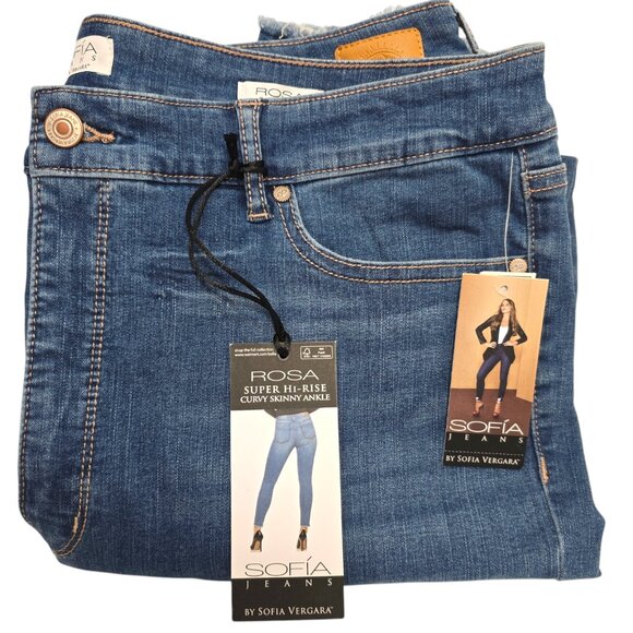 Sofia Jeans Curvy Skinny Super High Rise Womens Sz 18 Blue Rosa Ankle Frayed Hem - Picture 2 of 10